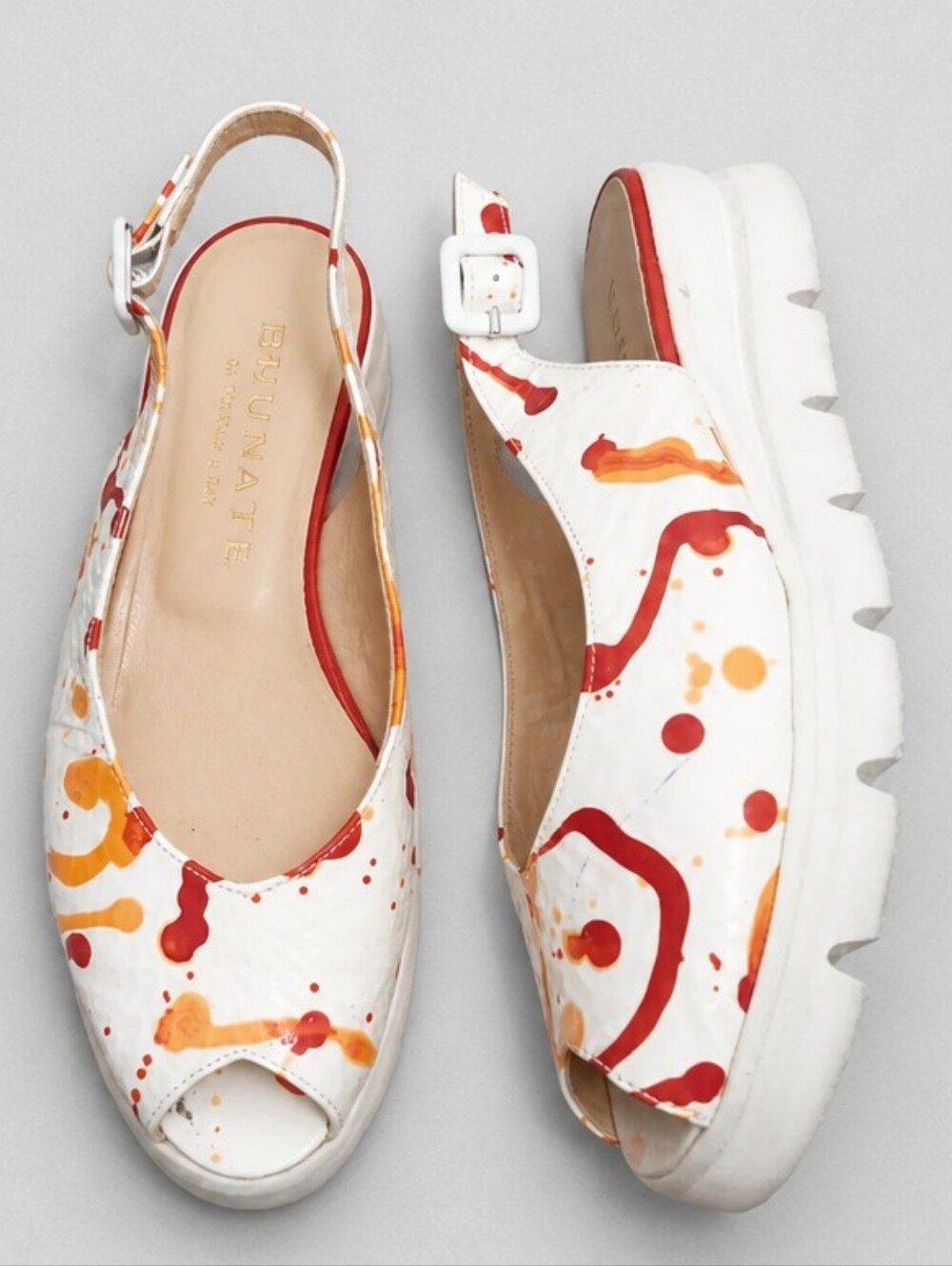 Brunate dal 1926 White Slingback Peep-Toe Sandals with Orange & Red Accent
